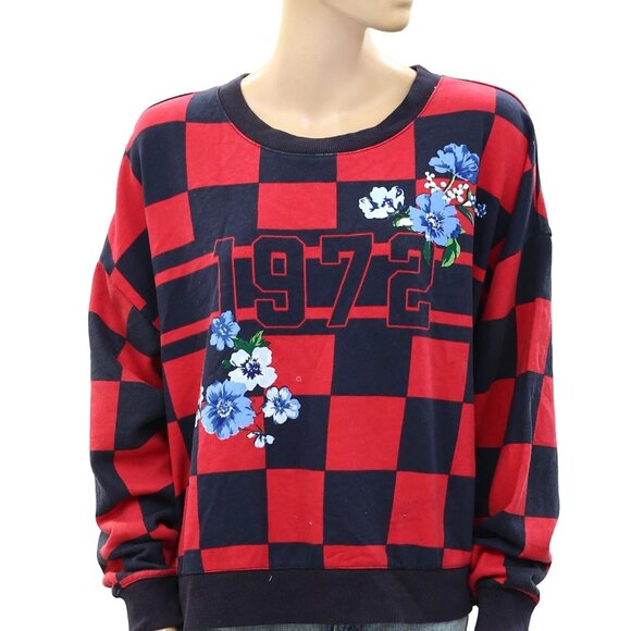 Maeve Anthropologie Printed Crew Sweatshirt Top Floral Oversized Plaid XS 283853 - Picture 6 of 8